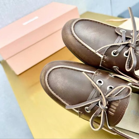 Miu Miu Chocolate Brown Leather Flats - Picture 7 of 9